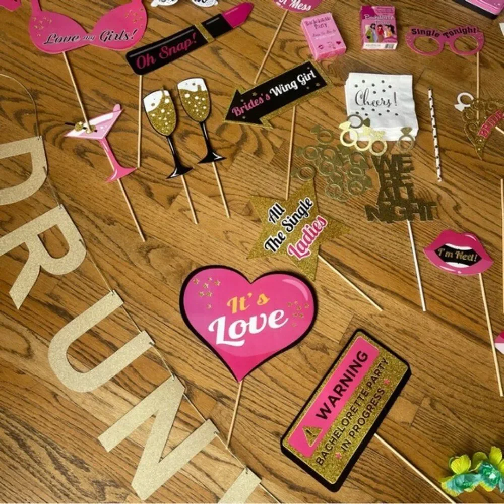 Bachelorette Party Decorations & Photo Booth Props Lot Drunk In Love Banner